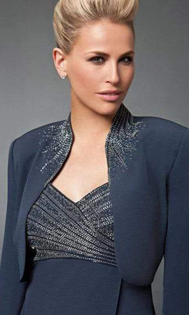 Alexander By Daymor - 3112 Beaded V-neck Dress With Bolero 6 Alexander By Daymor - 3112 Beaded V-neck Dress With Bolero