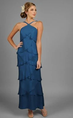 Alexander By Daymor - 3451 Ornate Strap Halter Layered Sheath Evening Dress