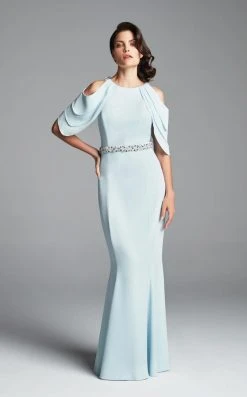 Alexander By Daymor 350 Cutaway Draped Cold Shoulder Long Sheath Gown