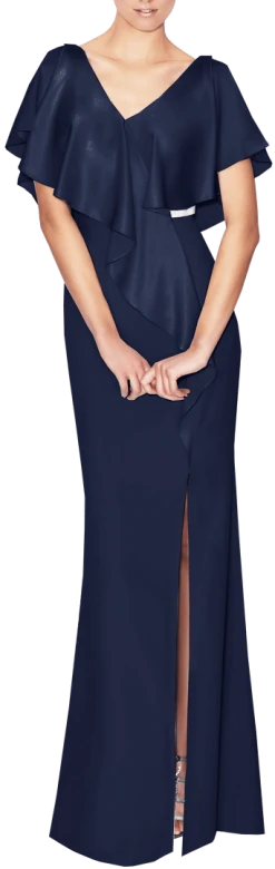 Alexander By Daymor - 559 Cape V-Neck Sheath Gown 12 Alexander By Daymor - 559 Cape V-Neck Sheath Gown