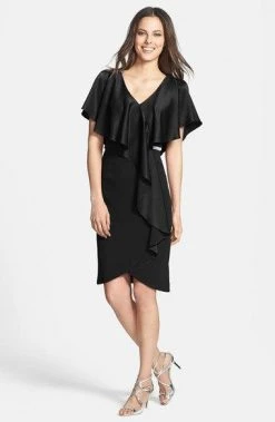 Alexander By Daymor - 609 Drape Short Sleeve V Neckline Cocktail Dress