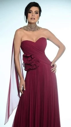 Alexander By Daymor 811 Ruched Strapless Floral Long Gown - 1 Pc In Cranberry Size 12 Available