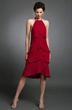 Alexander By Daymor 9010 Halter Neck Layered Sheath Dress - 1 Pc Espresso In Size 6 And 1 Pc Periwinkle In Size 16 Available