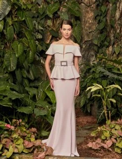 Alexander By Daymor - 950 Off-Shoulder Peplum Trumpet Dress