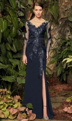 Alexander By Daymor - 960 Illusion Sleeves Sequin Lace Applique Sheath Gown