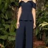 Alexander By Daymor - 990A Two-piece Cold-shoulder Fit And Flare Top With Pants