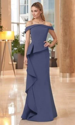 Alexander By Daymor Long Off-Shoulder Ruffled Trumpet Gown 1060