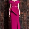 Alexander By Daymor Oversized Bow Accent Off Shoulder Long Gown 850 - 1 Pc Cranberry In Size 18 And 1 Pc Midnite In Size 22 Available