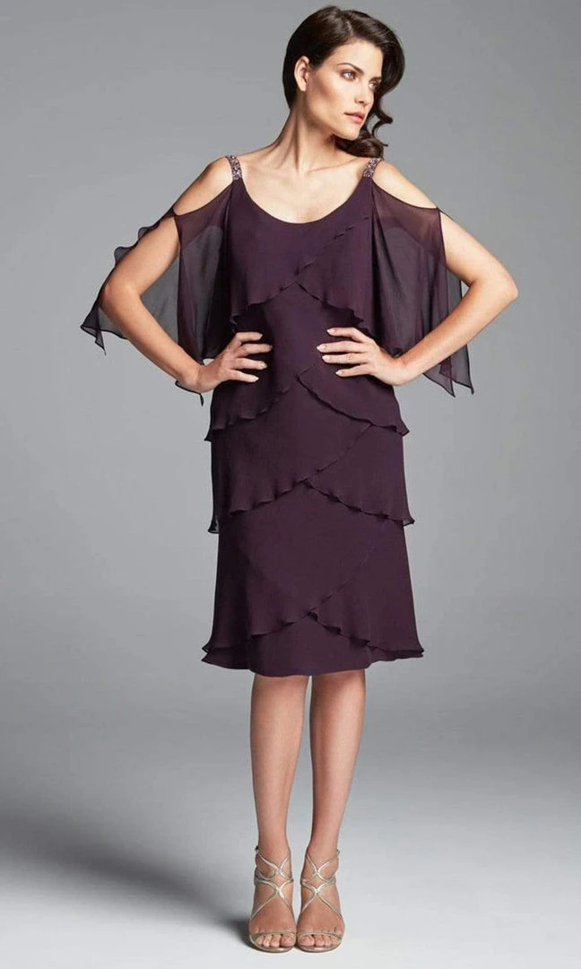 Alexander By Daymor - Scoop Neck Petal Cold Shoulder Dress 381 - 1 Pc Aubergine In Size 10 Available 3 Alexander By Daymor - Scoop Neck Petal Cold Shoulder Dress 381 - 1 Pc Aubergine In Size 10 Available
