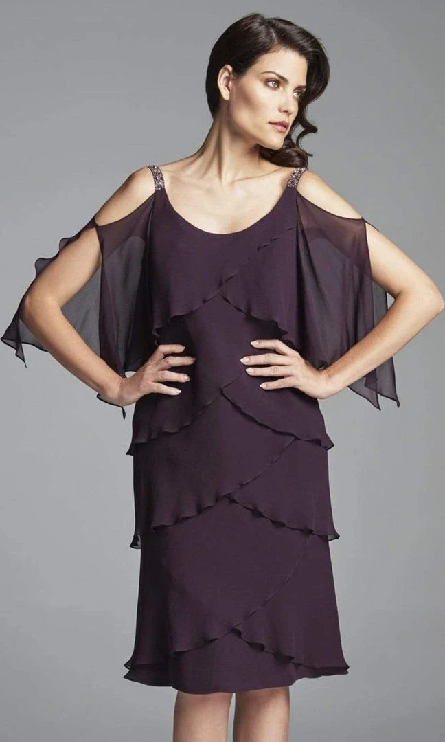 Alexander By Daymor - Scoop Neck Petal Cold Shoulder Dress 381 - 1 Pc Aubergine In Size 10 Available 4 Alexander By Daymor - Scoop Neck Petal Cold Shoulder Dress 381 - 1 Pc Aubergine In Size 10 Available