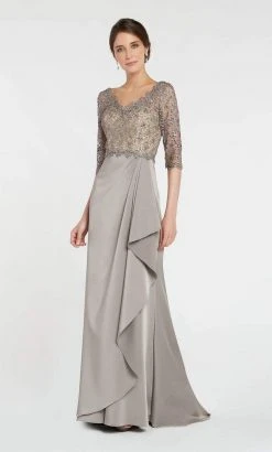 Alyce Paris - 27260 Quarter Sleeve Lace Trimmed A-line Crepe Gown