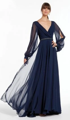 Alyce Paris - 27295 Split Bishop Sleeve Surplice Chiffon Gown