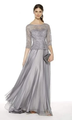 Alyce Paris - 27386 Quarter-Length Lace Sleeve Long Sheath Dress