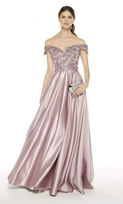 Alyce Paris - 27393 Embroidered Off-Shoulder Satin A-Line Gown