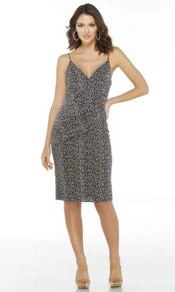 Alyce Paris - 27413 V Neck Textured Knit Fitted Dress