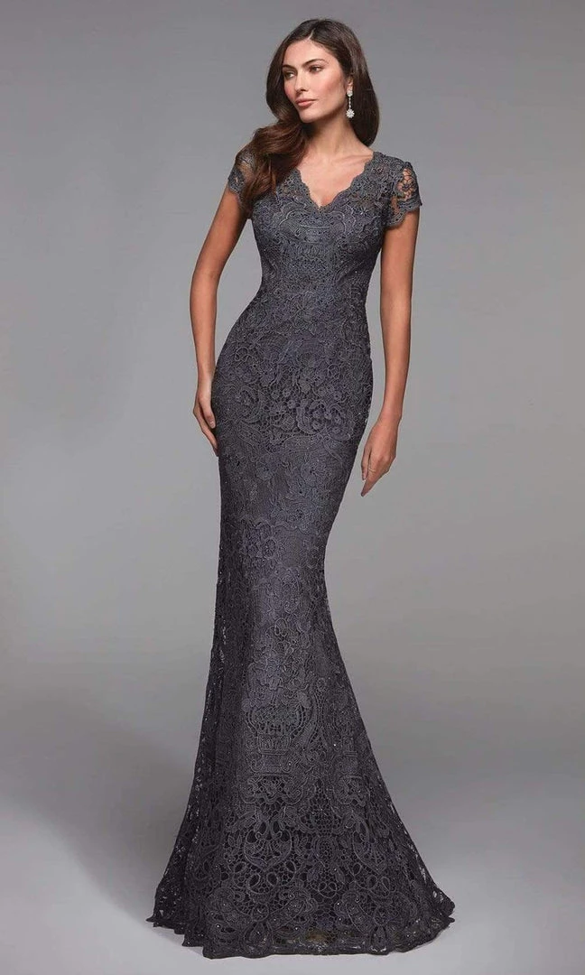 Alyce Paris - 27478 Short Sleeve Scalloped Lace Dress 3 Alyce Paris - 27478 Short Sleeve Scalloped Lace Dress