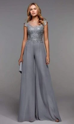 Alyce Paris - 27488 Cap Sleeve Lace Bodice Jumpsuit