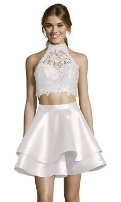 Alyce Paris - 3735 Two Piece Halter Lace Cocktail Dress