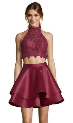 Alyce Paris - 3735 Two Piece Halter Lace Cocktail Dress
