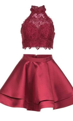 Alyce Paris - 3735 Two Piece Halter Lace Cocktail Dress