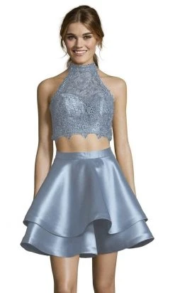 Alyce Paris - 3735 Two Piece Halter Lace Cocktail Dress