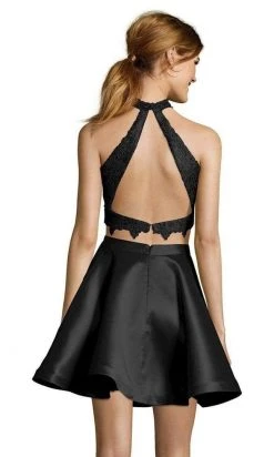 Alyce Paris - 3735 Two Piece Halter Lace Cocktail Dress