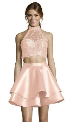 Alyce Paris - 3735 Two Piece Halter Lace Cocktail Dress