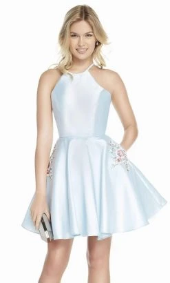 Alyce Paris - 3887 Halter Lace Up Back Mikado Short A-Line Dress