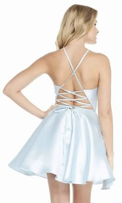 Alyce Paris - 3887 Halter Lace Up Back Mikado Short A-Line Dress