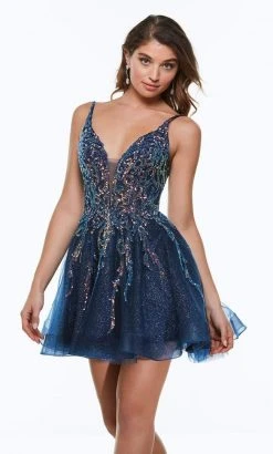 Alyce Paris - 3942 Sequined Deep V Neck Tulle Glitter A-Line Dress