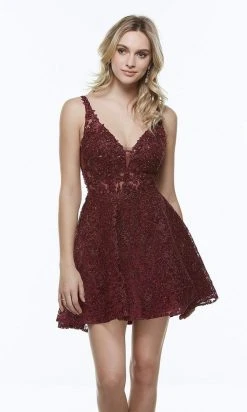 Alyce Paris - 3960 V Neck Lace Short Dress
