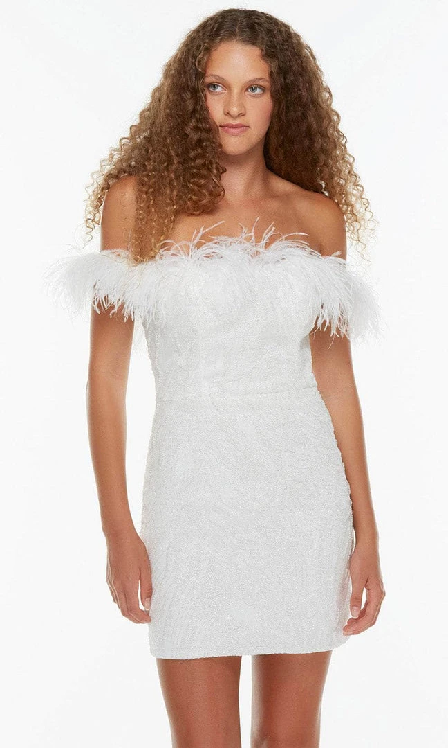 Alyce Paris 4500 - Feathered Off Shoulder Cocktail Dress 5 Alyce Paris 4500 - Feathered Off Shoulder Cocktail Dress