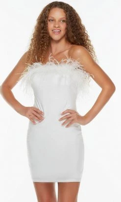 Alyce Paris 4524 - Feathered Strapless Fitted Cocktail Dress 16 Alyce Paris 4524 - Feathered Strapless Fitted Cocktail Dress