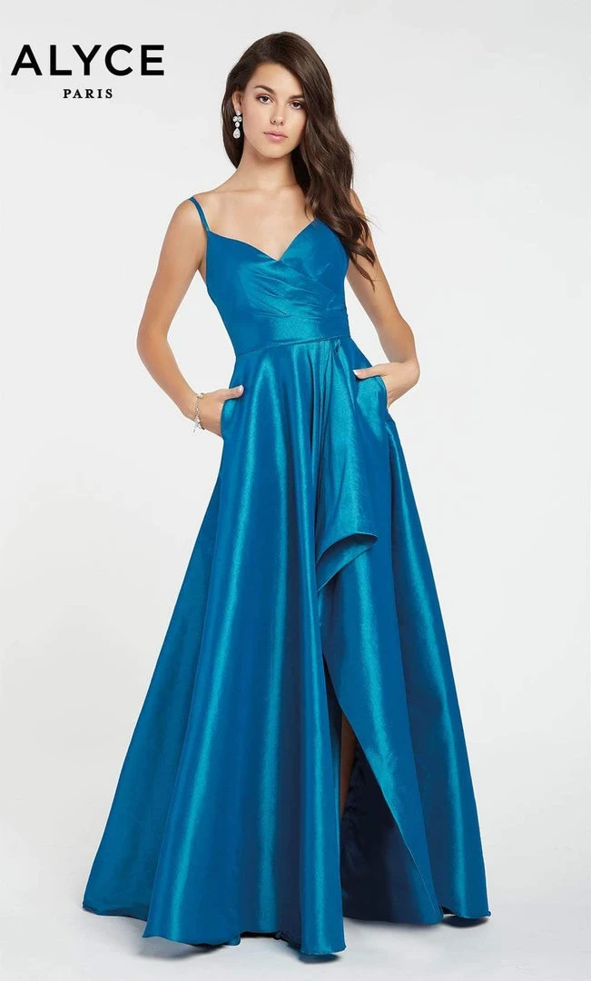 Alyce Paris - 60094 Surplice Bodice Taffeta High Slit A-Line Gown 7 Alyce Paris - 60094 Surplice Bodice Taffeta High Slit A-Line Gown