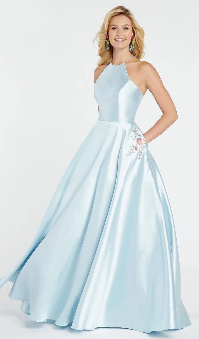 Alyce Paris - 60500 Halter Neck Strappy Back Floral Accent Mikado Gown 3 Alyce Paris - 60500 Halter Neck Strappy Back Floral Accent Mikado Gown