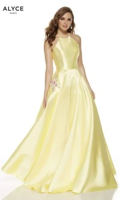 Alyce Paris - 60500 Halter Neck Strappy Back Floral Accent Mikado Gown 11 Alyce Paris - 60500 Halter Neck Strappy Back Floral Accent Mikado Gown