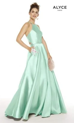 Alyce Paris - 60500 Halter Neck Strappy Back Floral Accent Mikado Gown 15 Alyce Paris - 60500 Halter Neck Strappy Back Floral Accent Mikado Gown