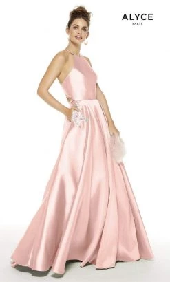 Alyce Paris - 60500 Halter Neck Strappy Back Floral Accent Mikado Gown 14 Alyce Paris - 60500 Halter Neck Strappy Back Floral Accent Mikado Gown