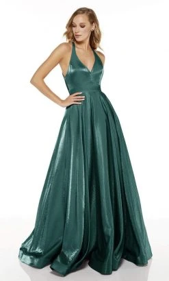 Alyce Paris - 60623 Front Zip V Neck Halter Silk Charmeuse A-Line Gown