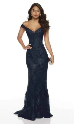 Alyce Paris - 60650 Off Shoulder Jeweled Lace Sheath Gown