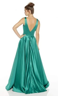 Alyce Paris - 60707 Plunging V-Neck Luxe Satin A-Line Dress