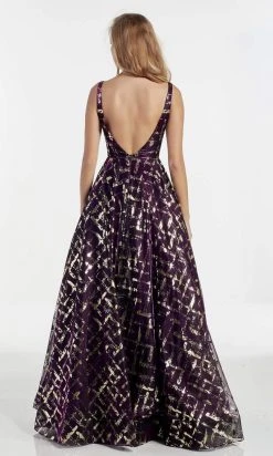 Alyce Paris - 60869 Plunging Gold Lattice Motif A-Line Gown