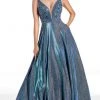 Alyce Paris - 60874 Embellished Deep V Neck Glitter Chrome A-line Gown