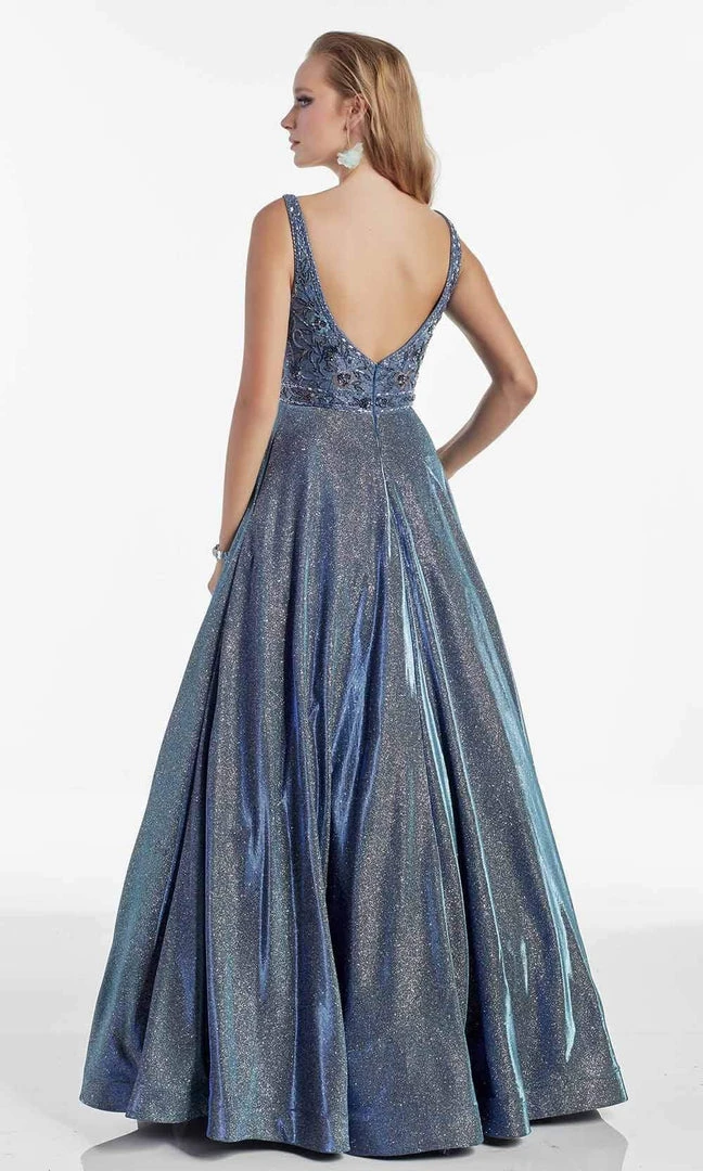Alyce Paris - 60874 Embellished Deep V Neck Glitter Chrome A-line Gown 4 Alyce Paris - 60874 Embellished Deep V Neck Glitter Chrome A-line Gown