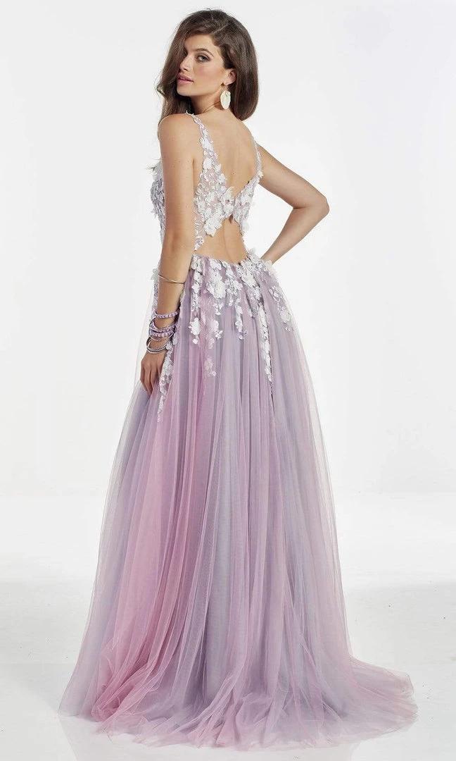 Alyce Paris - 60894 3D Floral Lace Tulle High Slit A-line Gown 5 Alyce Paris - 60894 3D Floral Lace Tulle High Slit A-line Gown