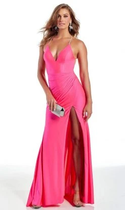 Alyce Paris - 60955 Rhinestone Strap V-Neck High-Slit Fitted Gown