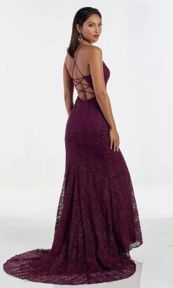 Alyce Paris - 60958 Spaghetti Strap High Slit Lace Mermaid Gown