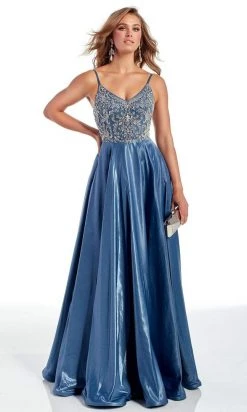 Alyce Paris - 60971 V-Neck Beaded Bodice Satin A-Line Gown