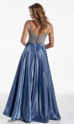 Alyce Paris - 60971 V-Neck Beaded Bodice Satin A-Line Gown