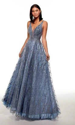 Alyce Paris - 61011 Sleeveless Plunge V-Neck Glitter Tulle Gown